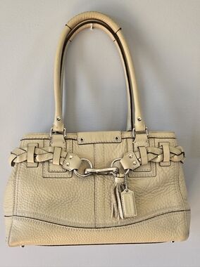 Coach Leather Braided Tote Bag in Light Beige